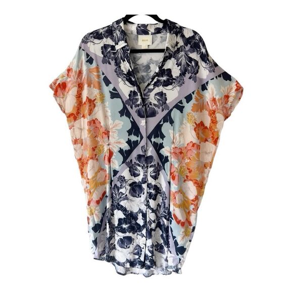 Anthropologie Maeve Hibiscus Bloom Boho Hawaiian Button Down Shirtdress Small - Picture 1 of 9